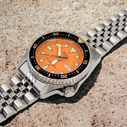 Seiko mod skx013 orange dial stainless Jubilee bracelet 38mm seiko mechanical watch