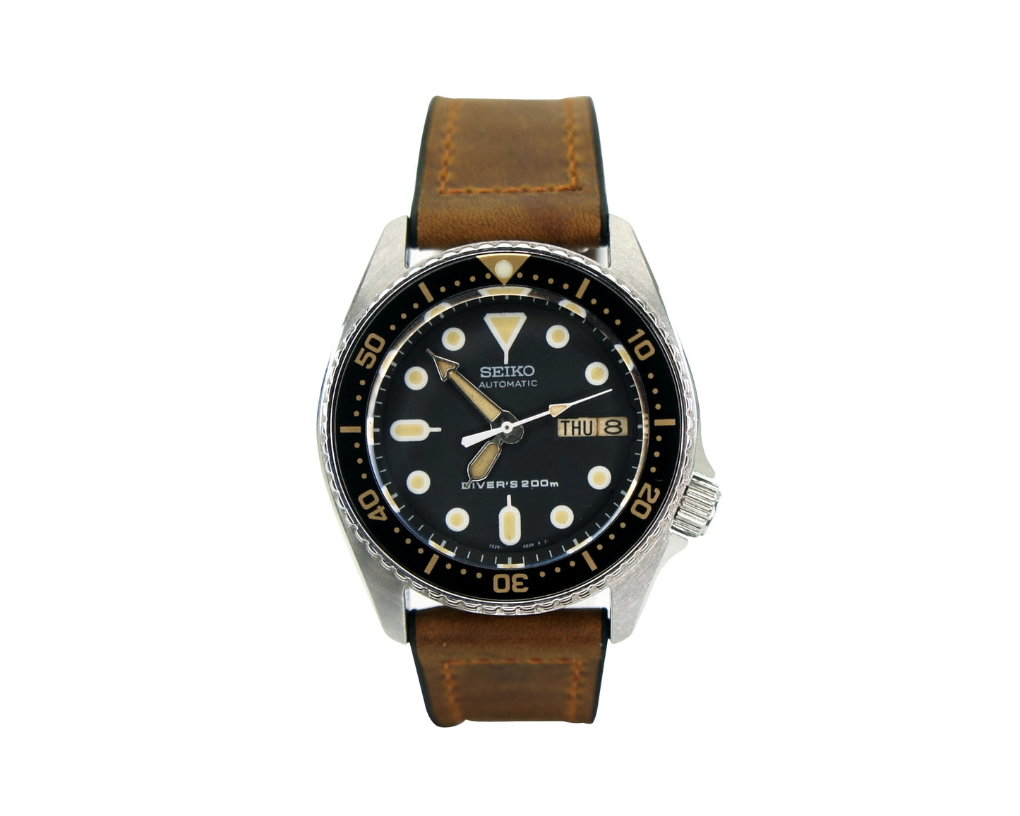 Seikomod forced patina vintage look skx013 stainless faux leather bracelet 38mm seiko mechanical watch