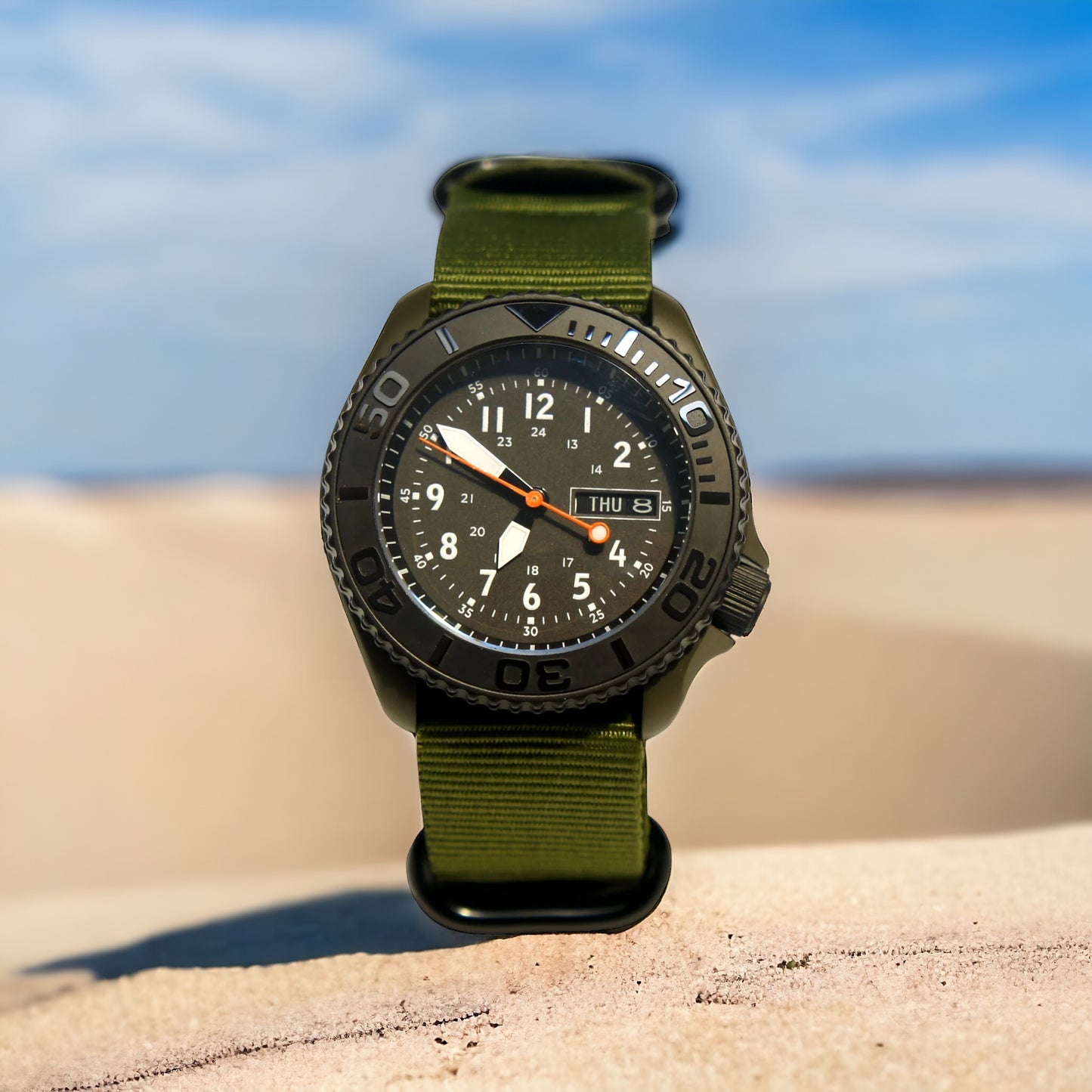 skx007 OD Green Graphite Black cerakote nh36a movement sapphire glass 24HR Dial Military watch Seiko Mod