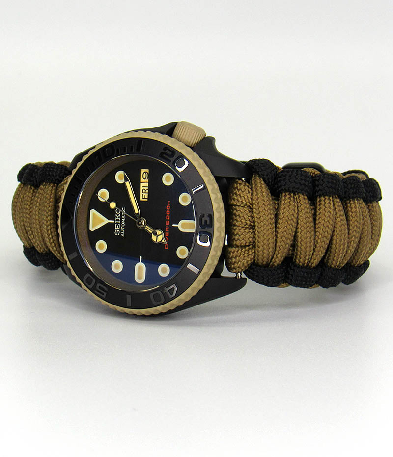 skx007 Desert Sand Graphite Black cerakote nh36a movement sapphire glass paracord strap Military watch Seiko Mod