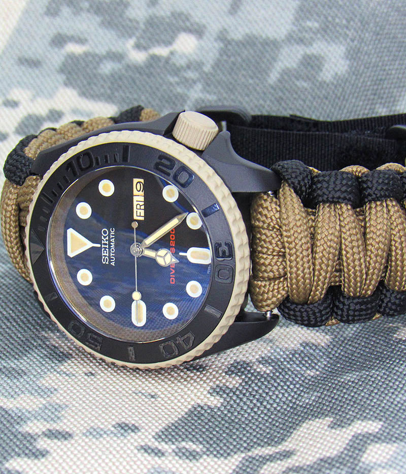 skx007 Desert Sand Graphite Black cerakote nh36a movement sapphire glass paracord strap Military watch Seiko Mod