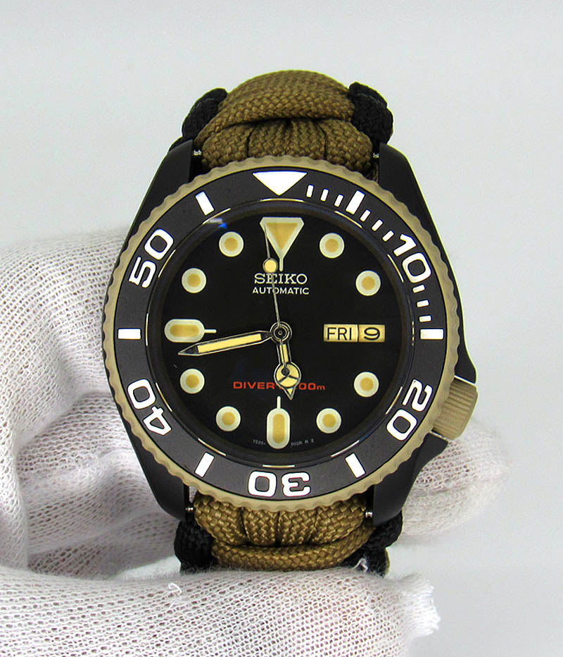 skx007 Desert Sand Graphite Black cerakote nh36a movement sapphire glass paracord strap Military watch Seiko Mod