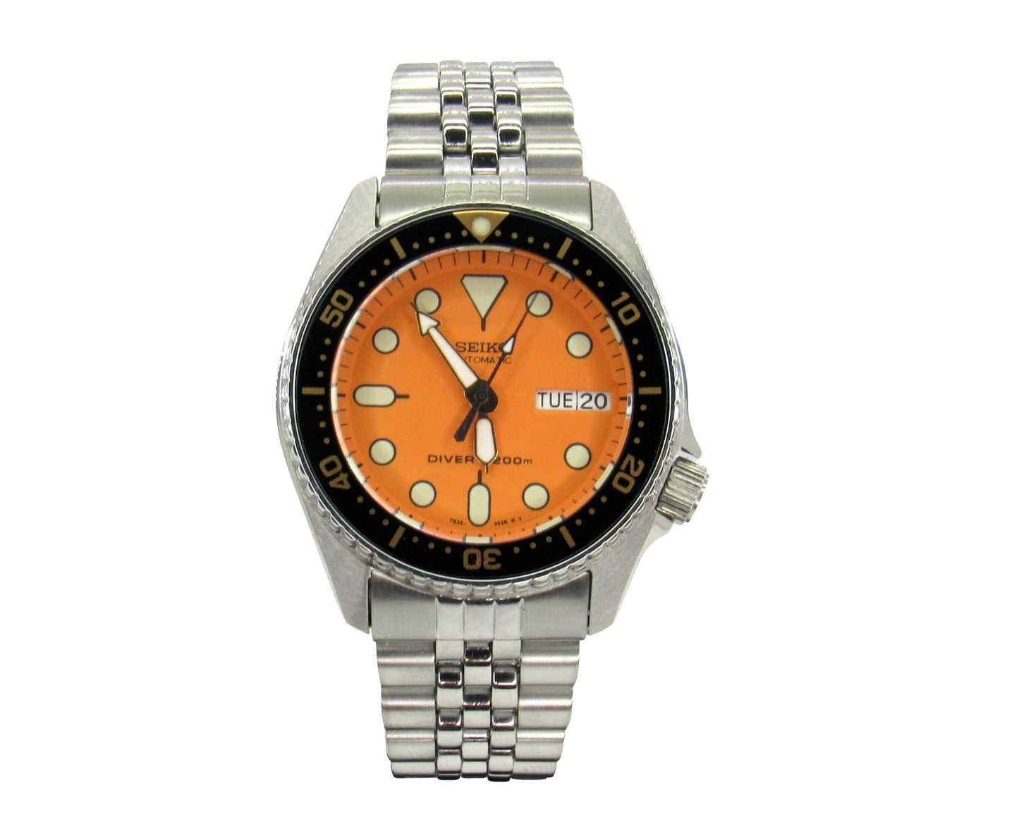 Seiko mod skx013 orange dial stainless Jubilee bracelet 38mm seiko mechanical watch